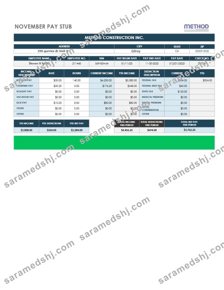 METHOD CONSTRUCTION INC. pay stub template in Word and PDF formats.pdf, 1